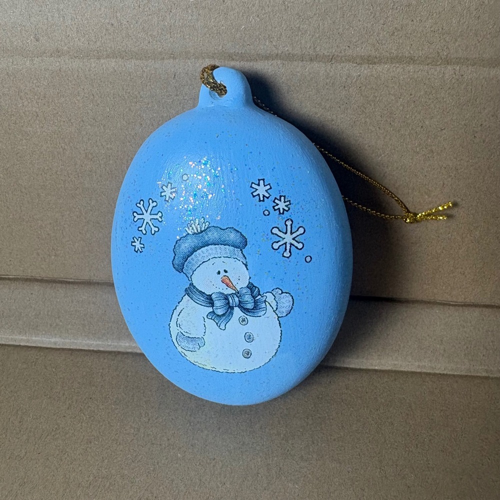 Hand Painted Blue Snowman Christmas Ornament‎ Glitter Sparkle 2001 w Bell